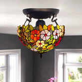 16 inch Tiffany Flower Style Ceiling Lamp Stained Glass Handcraft Shade